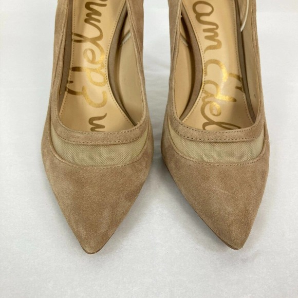Sam Edelman Shoes Womens Sz 7 Beige Suede Leather Mesh Cutout Pointed Toe Heels - Picture 3 of 7